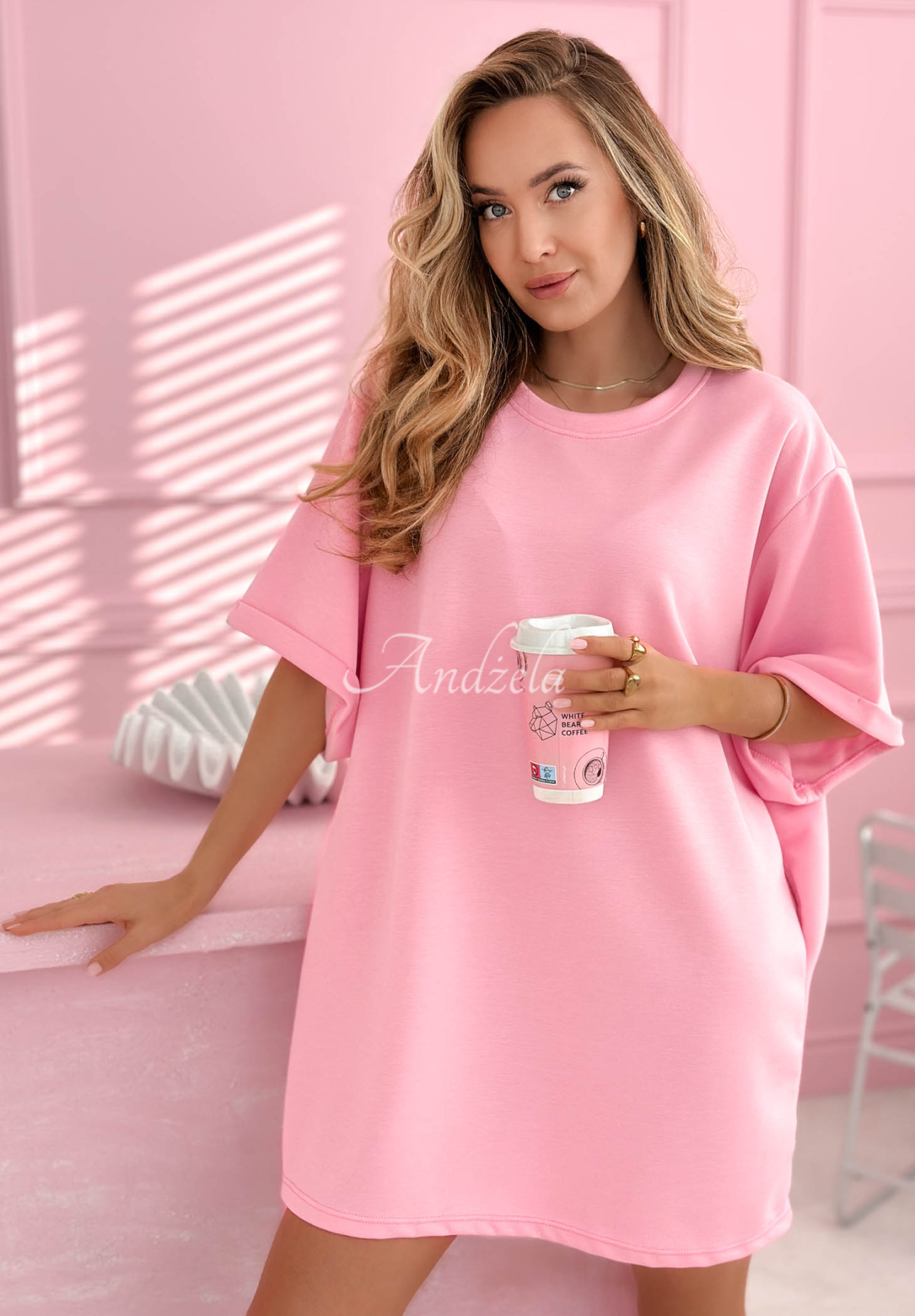 Long tunic T-shirt in butter yellow with viscose Base Babe pink