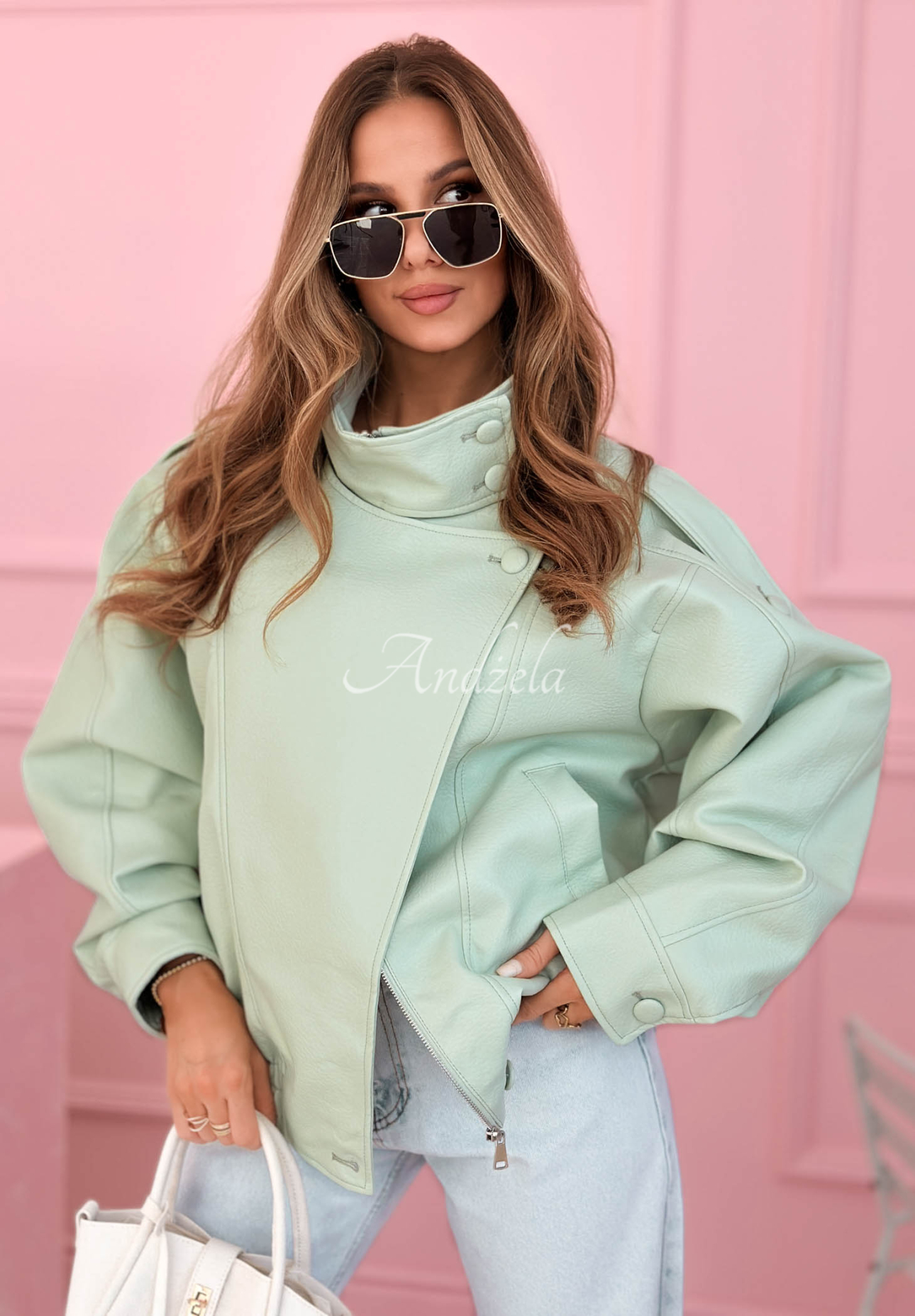 Lederbomberjacke Messy Pistaziengrün