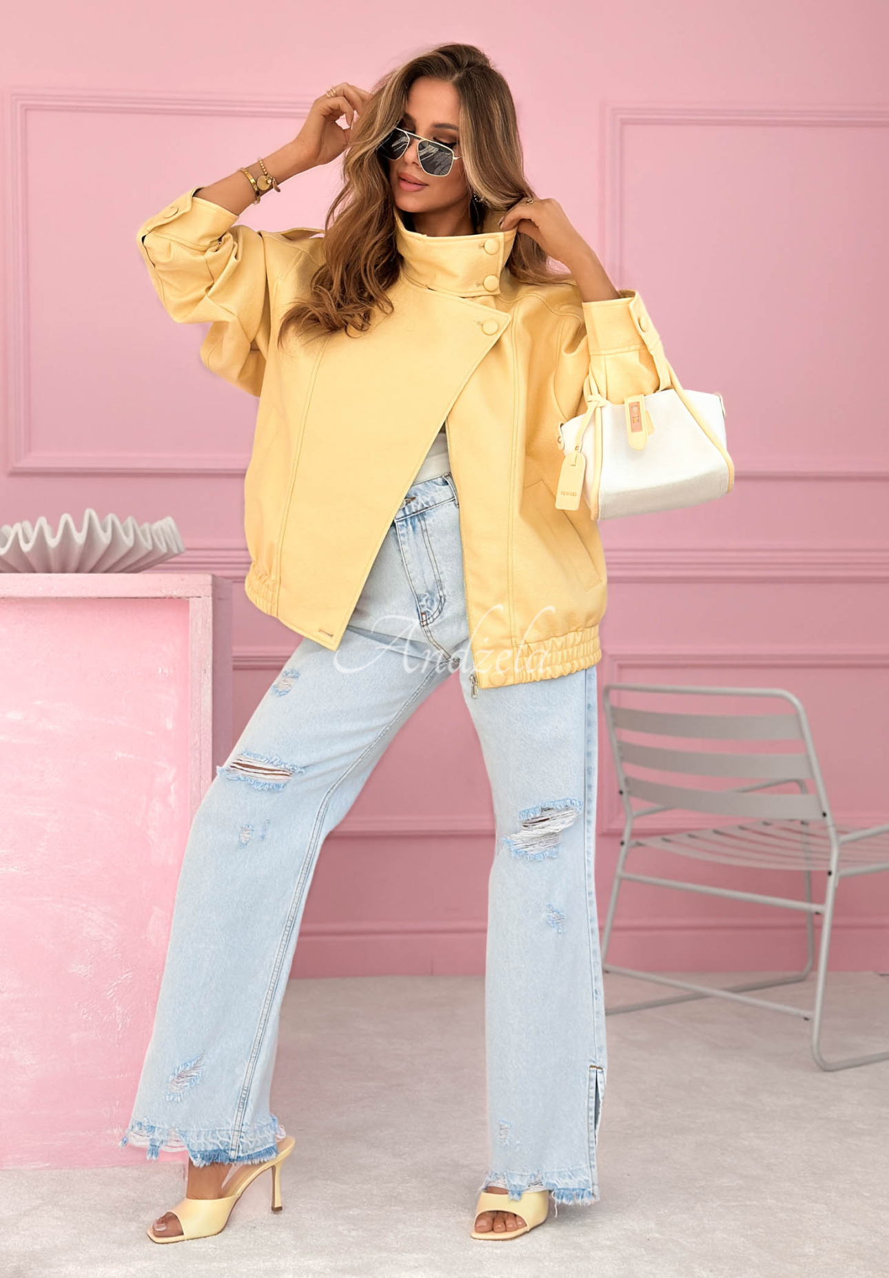 Lederbomberjacke Messy Gelb