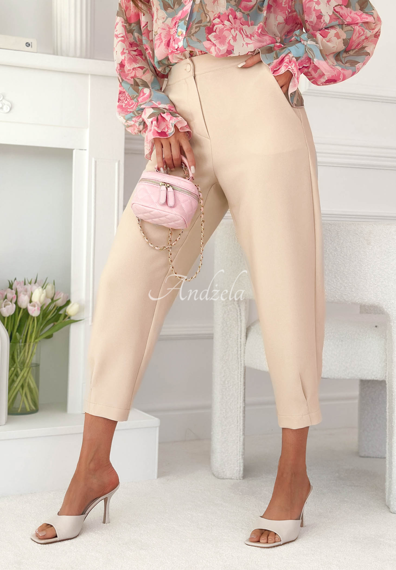 Elegante Zigarettenhose aus Viskose Laura Beige