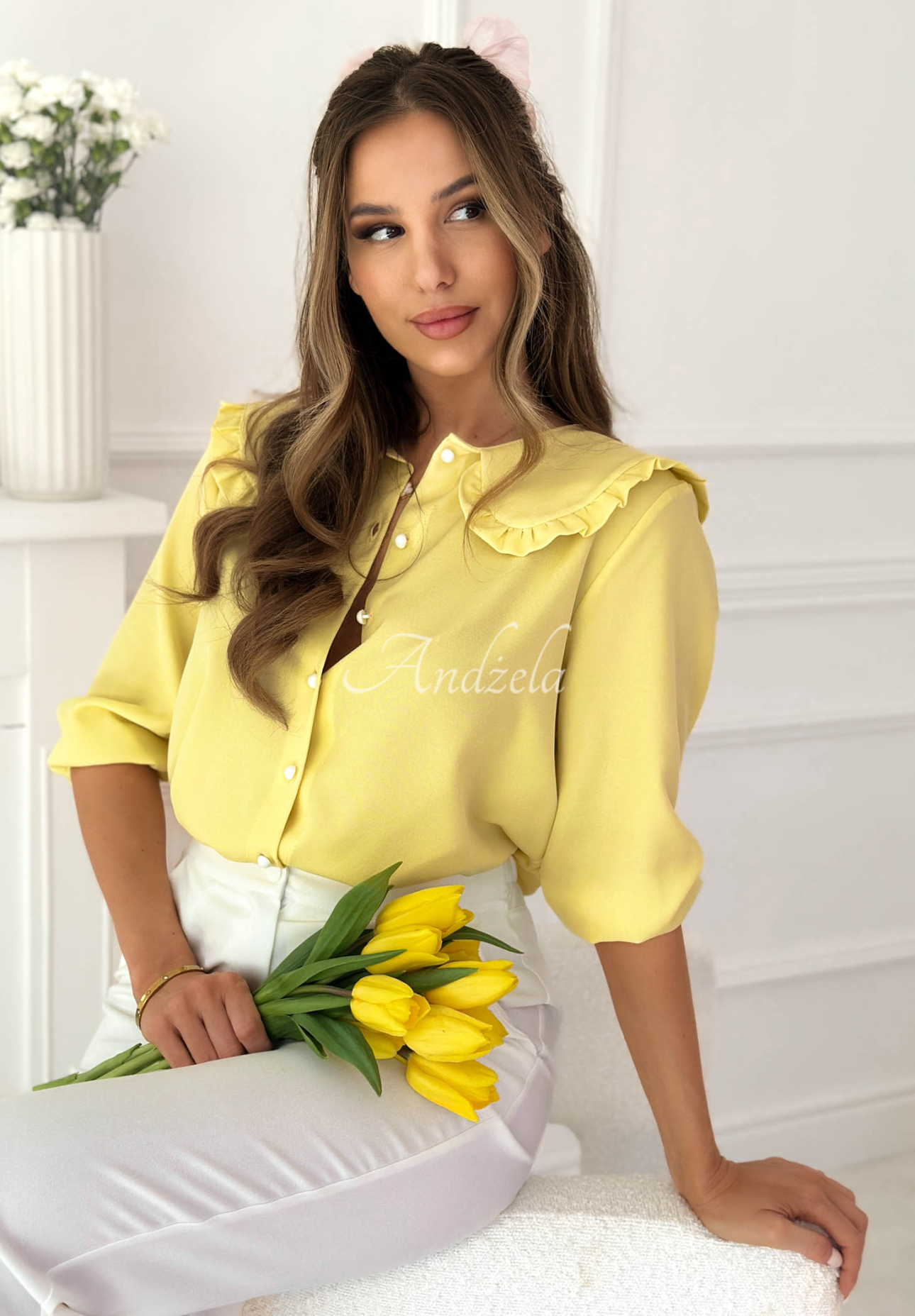 Viscose shirt with Anabell collar, yellow