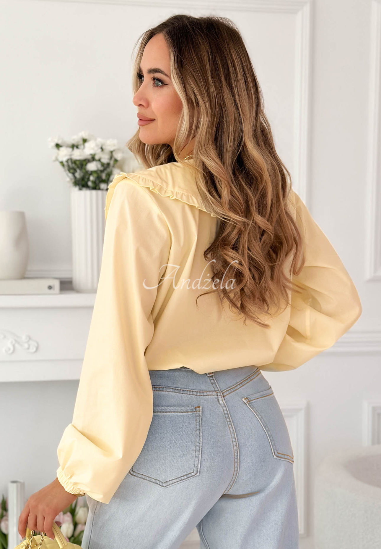 Martha yellow viscose shirt with decorative collar