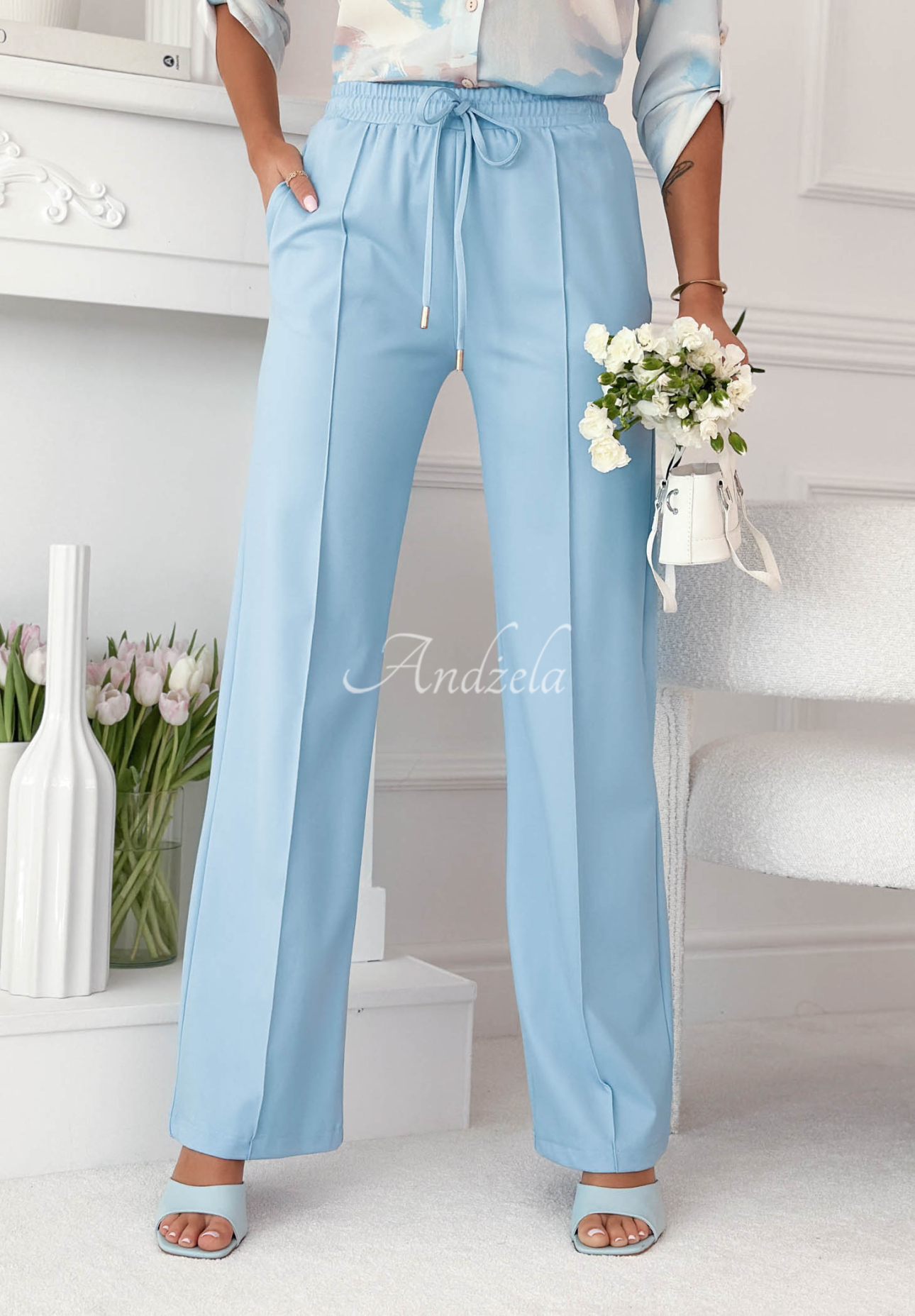 Wide-leg Stoffhose aus Viskose Look Here Himmelblau