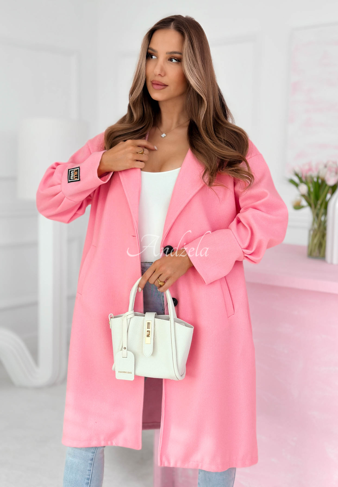 Long coat with Janette collar in powder pink