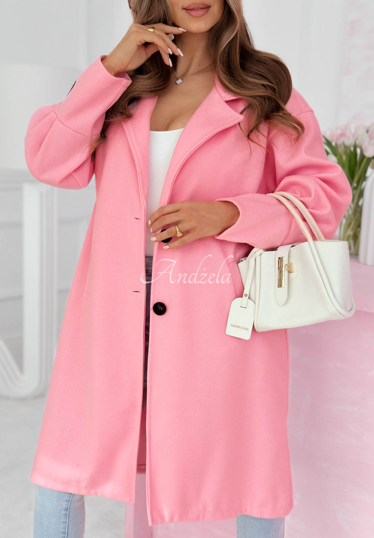 Long coat with Janette collar in powder pink