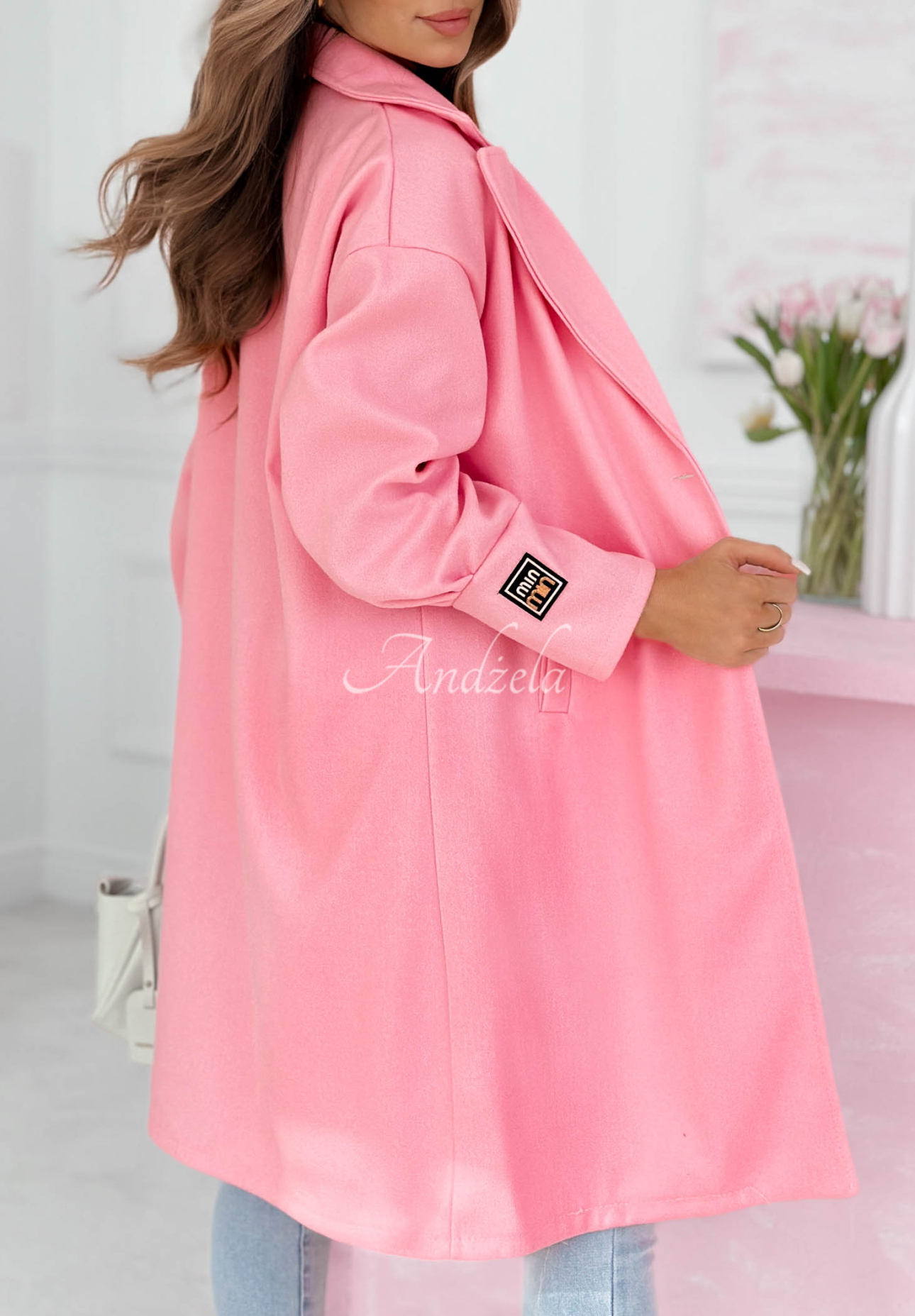 Long coat with Janette collar in powder pink