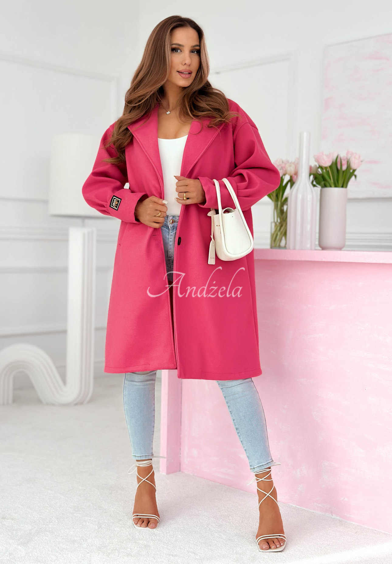 Langer Mantel mit Kragen Janette Fuchsia