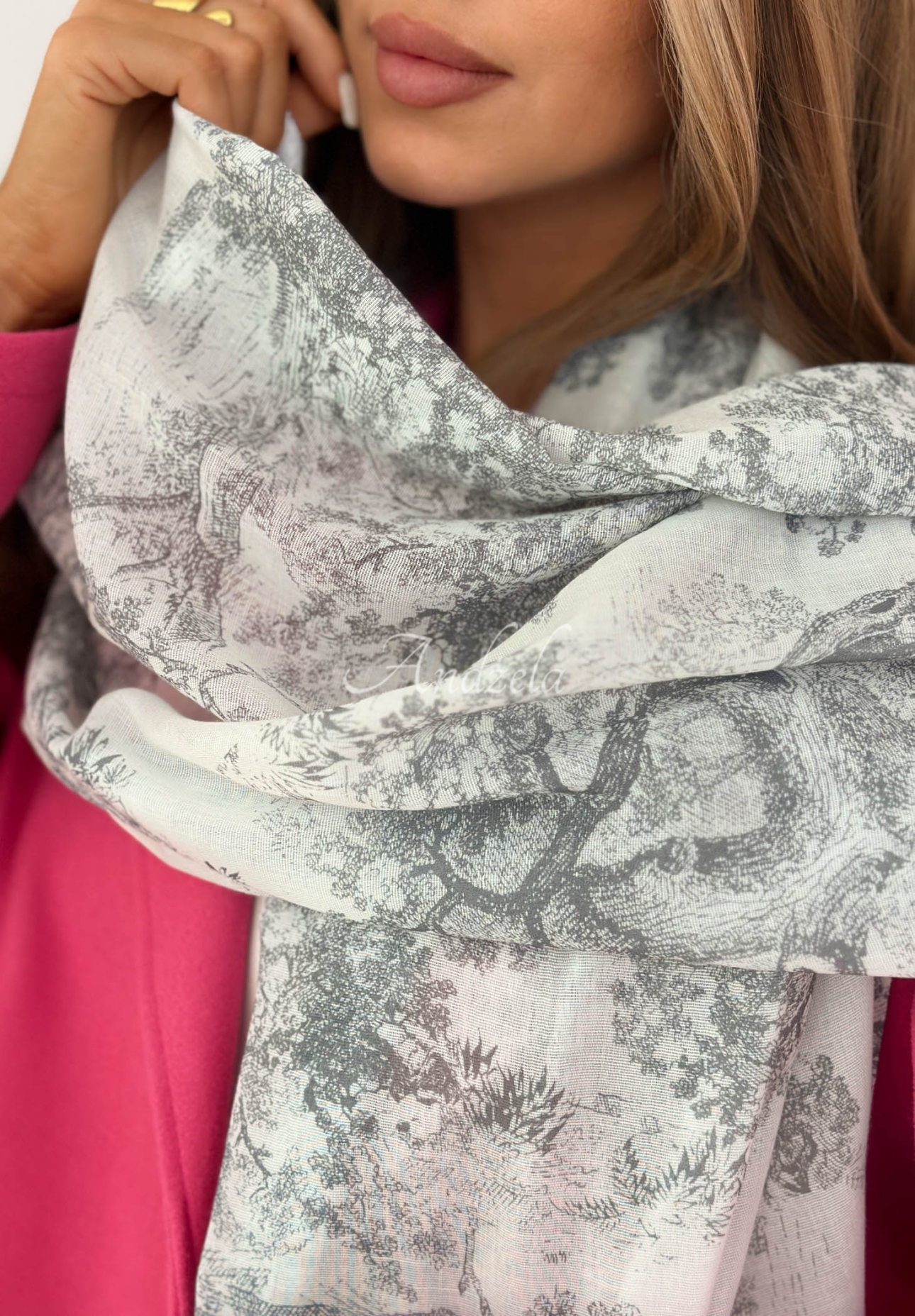 Patterned Samantha scarf, gray