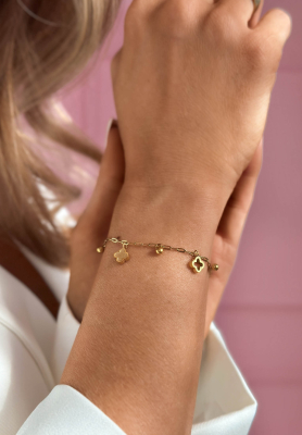 Golden Clover bracelet with clovers, gold