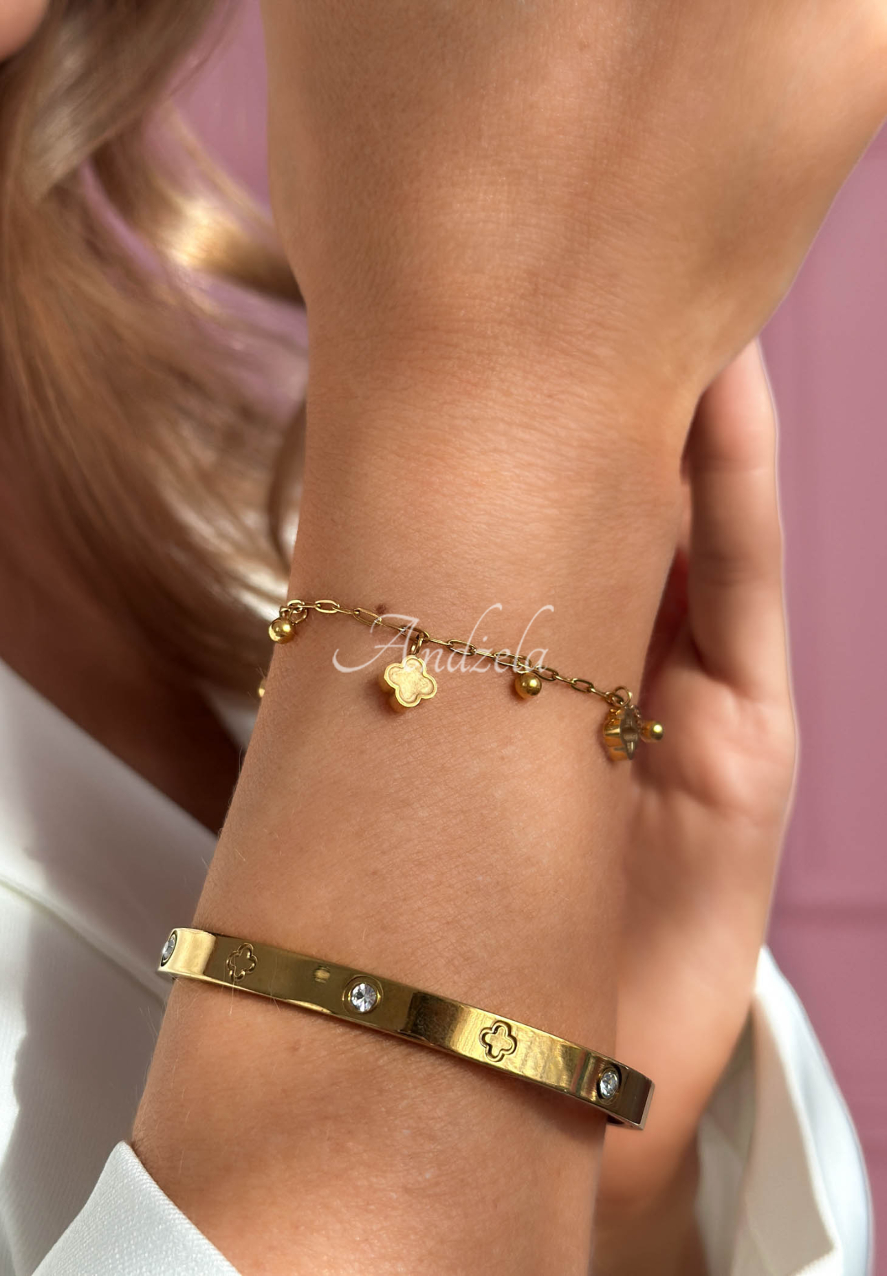 Golden Clover bracelet with clovers, gold