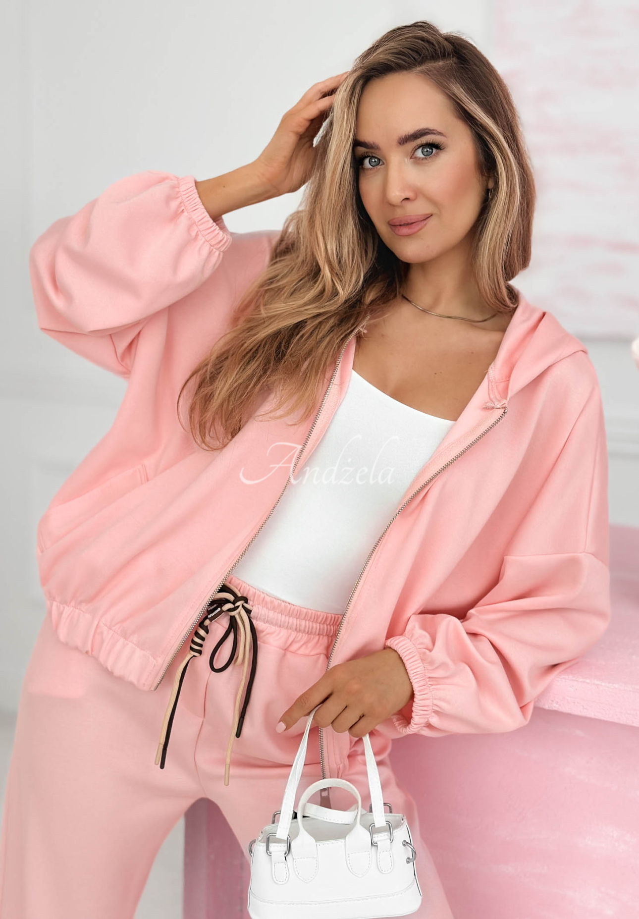 Kaia pink viscose tracksuit set