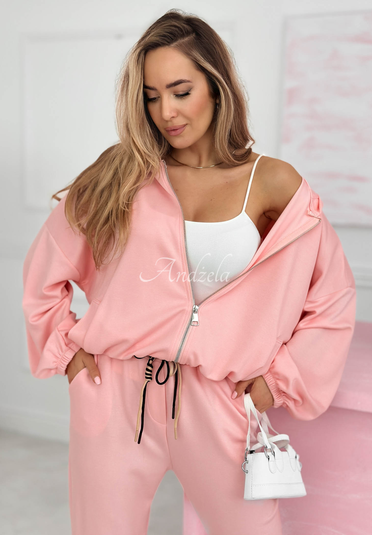 Kaia pink viscose tracksuit set