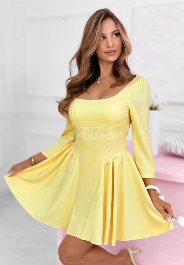 Ausgestelltes Minikleid mit quadratischem Ausschnitt Good Luck Baby Gelb