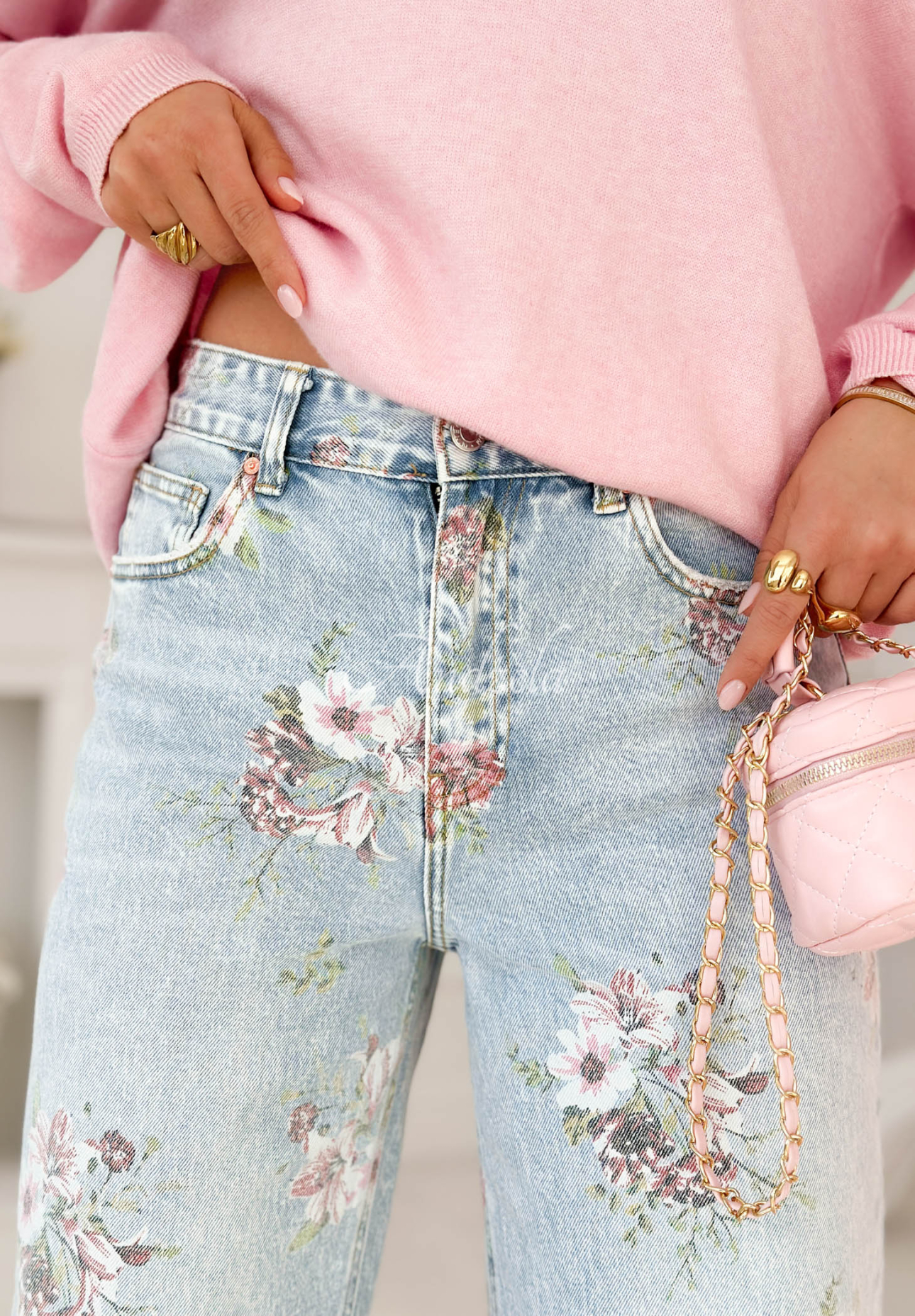 Jeanshose wide leg mit Blumen Lizzie Blau