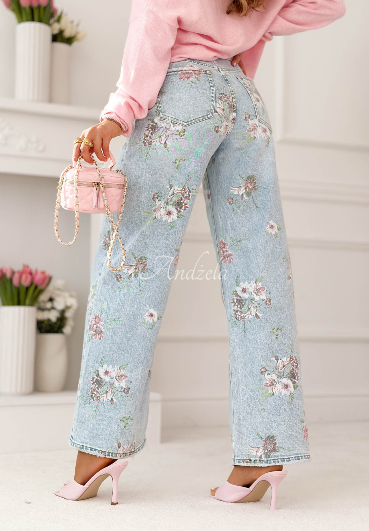 Jeanshose wide leg mit Blumen Lizzie Blau