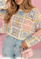 Ażurowy sweterek boho Yasmine różowy