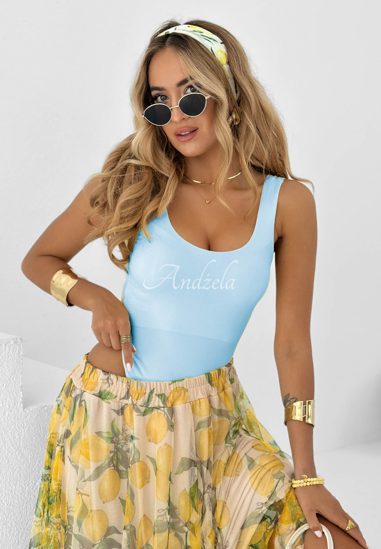 Hold My Heart strappy bodysuit, light blue