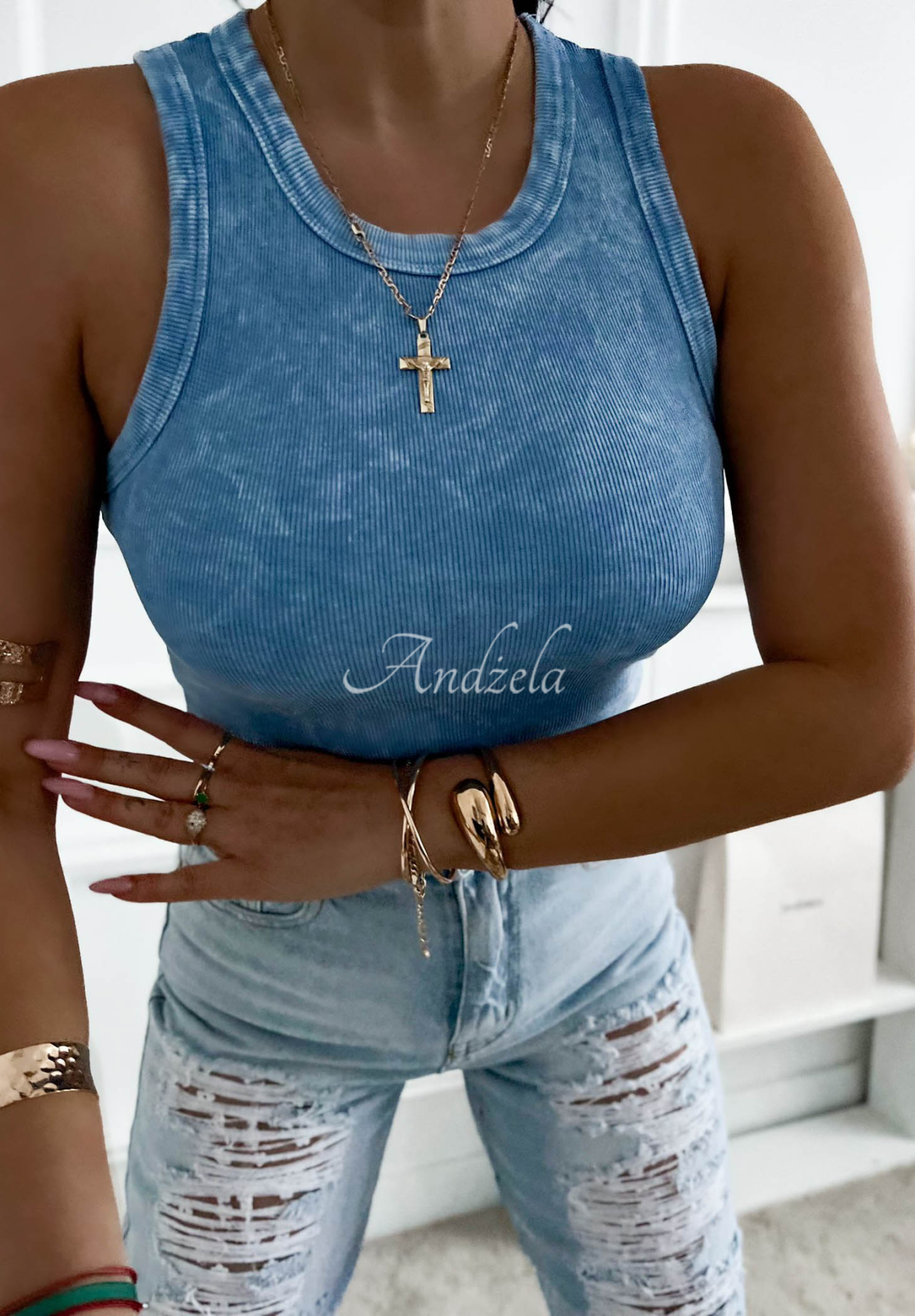 Callie blue striped cotton tank top