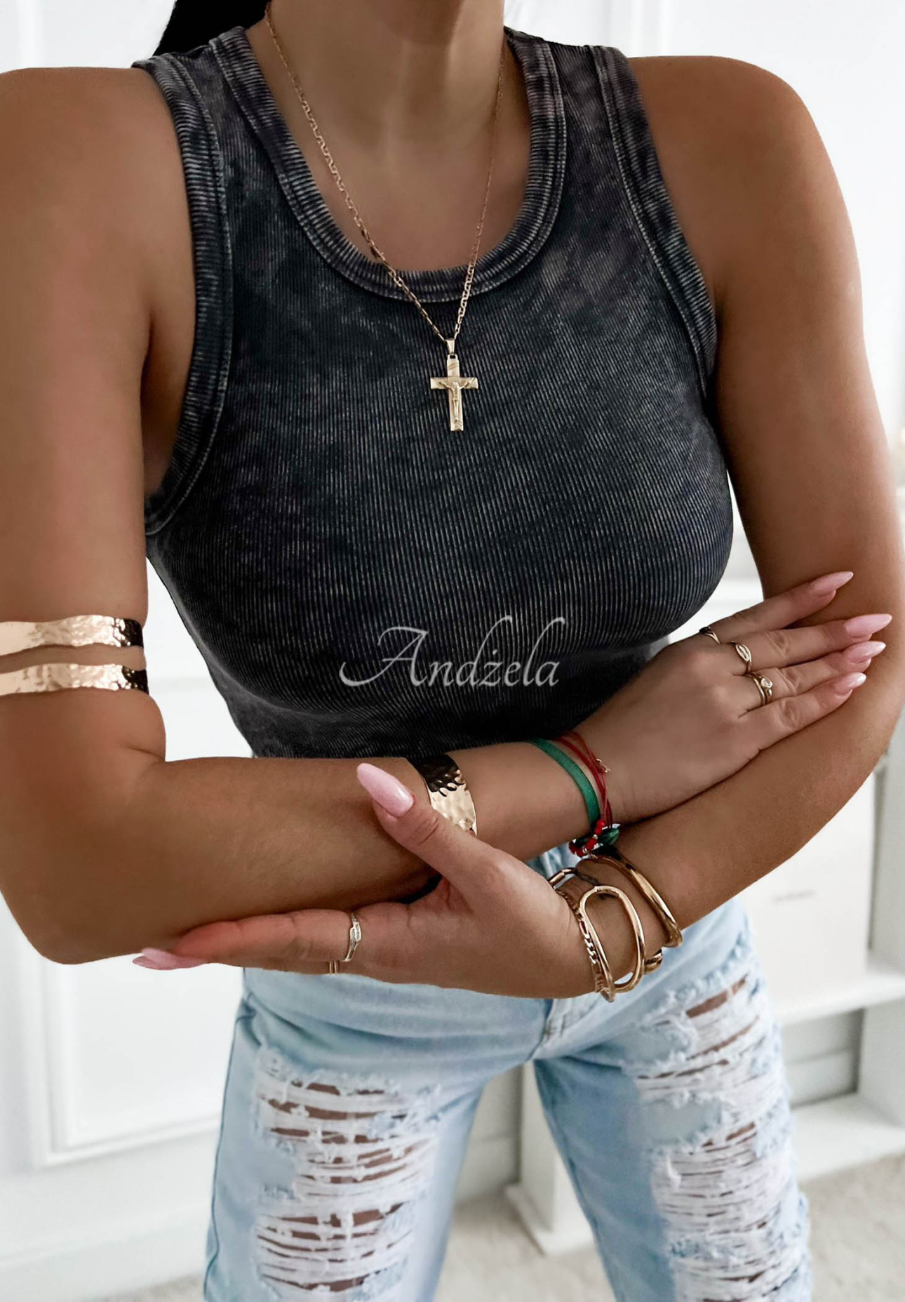 Callie dark gray ribbed cotton tank top