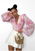 Wzorzysta Bluse z dekoltem na zakładkę La Milla Angelina Beige-Rosa
