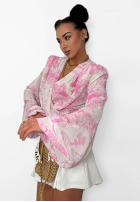Wzorzysta Bluse z dekoltem na zakładkę La Milla Angelina Beige-Rosa