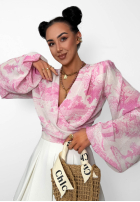 Wzorzysta Bluse z dekoltem na zakładkę La Milla Angelina Beige-Rosa