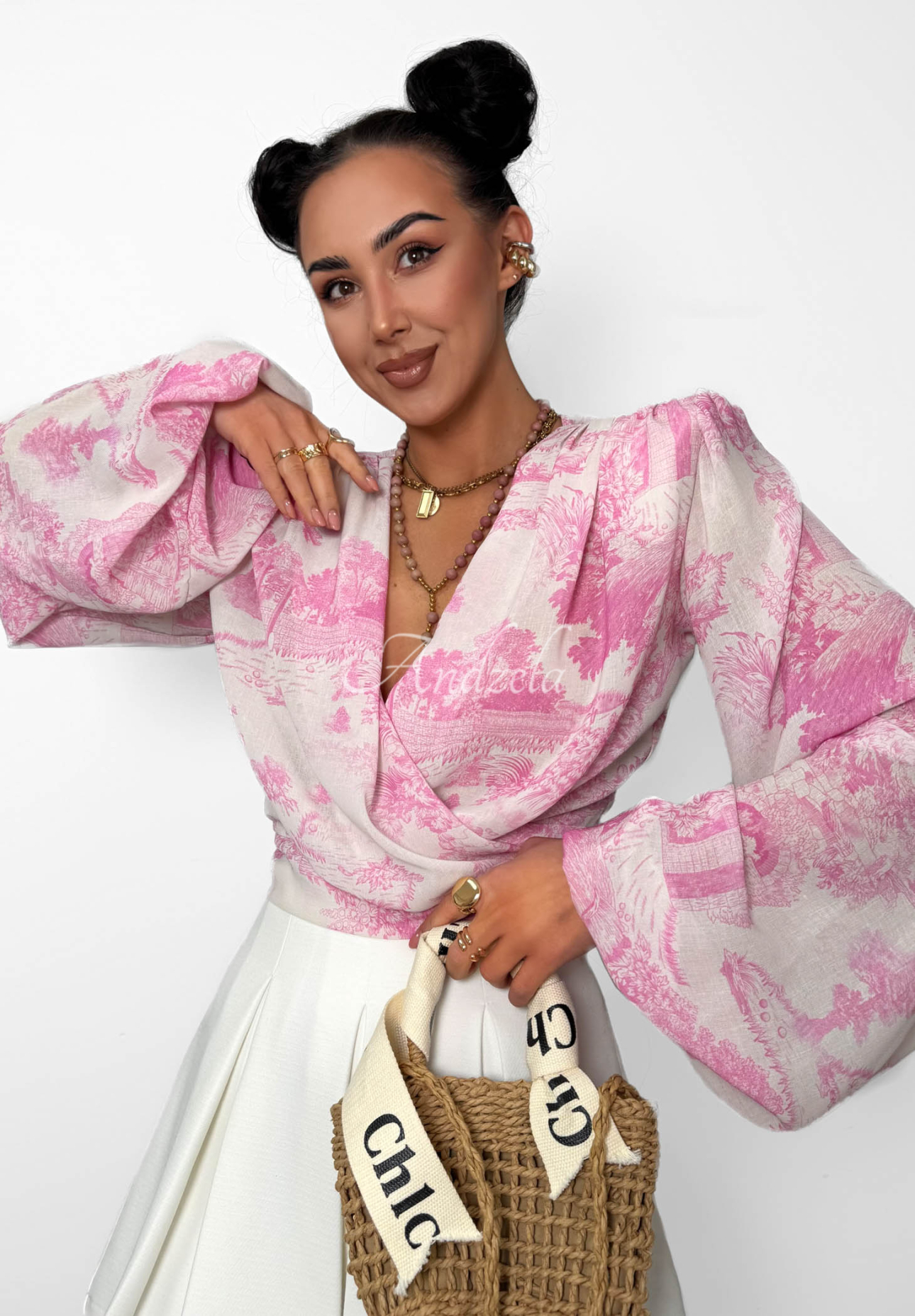 La Milla Angelina Pink Patterned Viscose Knit Blouse