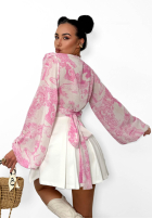 Wzorzysta Bluse z dekoltem na zakładkę La Milla Angelina Beige-Rosa