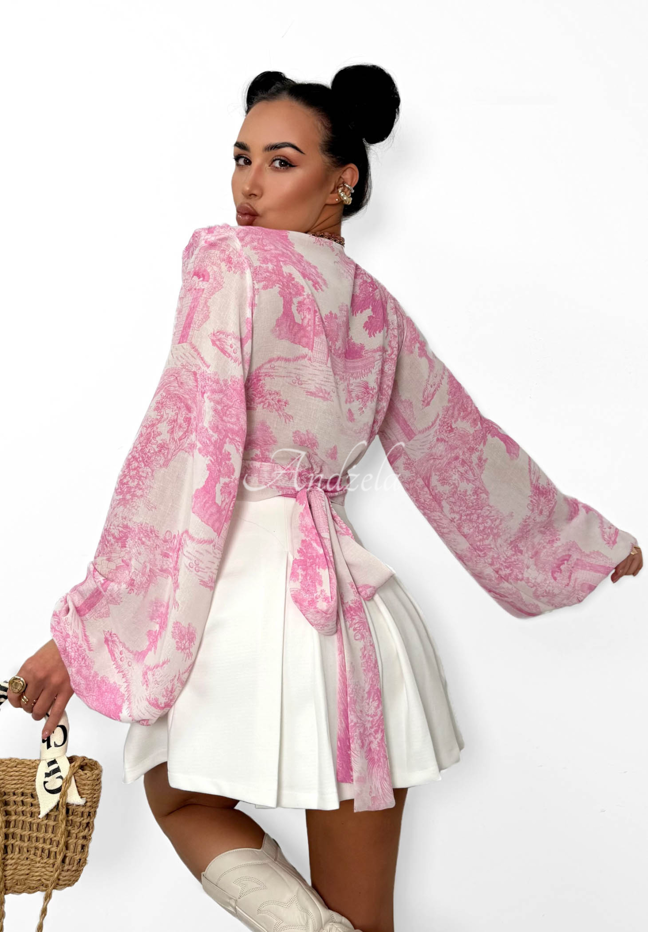 Viskose-Bluse mit Muster und Bindeband La Milla Angelina Rosa