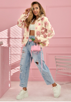 Polarowa Jacke w kwiaty Avalisse biało-Rosa