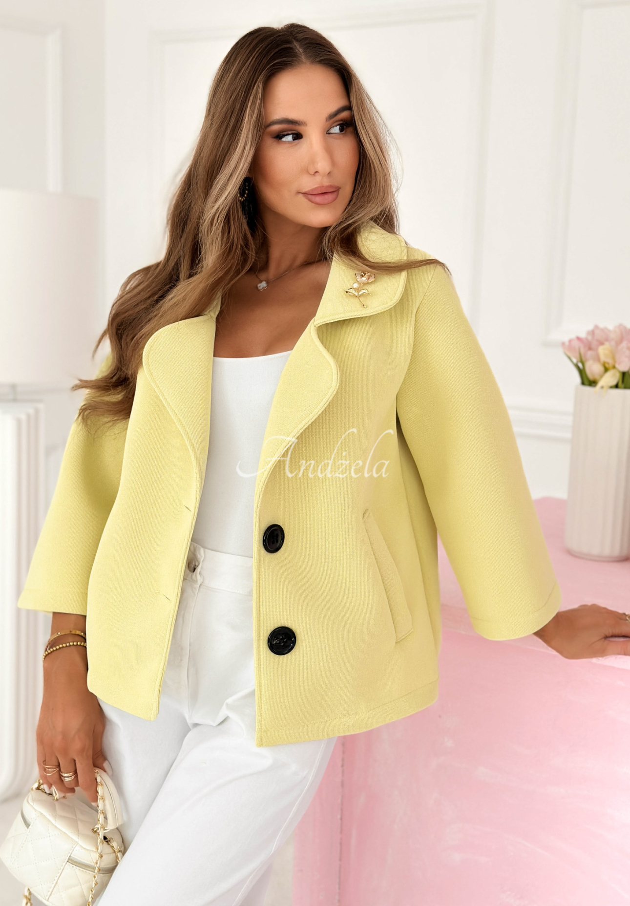 Short coat with collar Maristella yellow