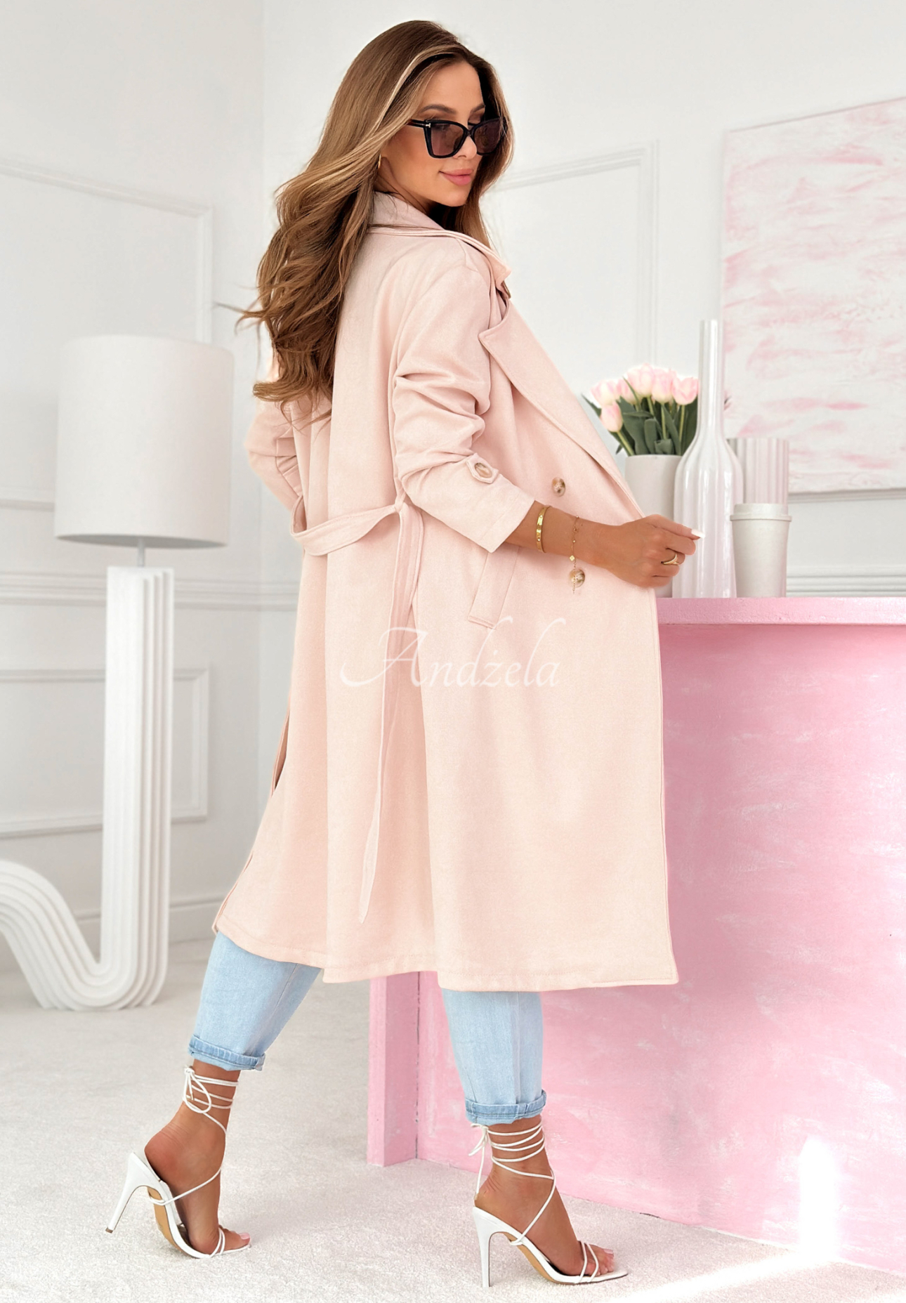 Powder pink suede coat with belt by No Big Deal