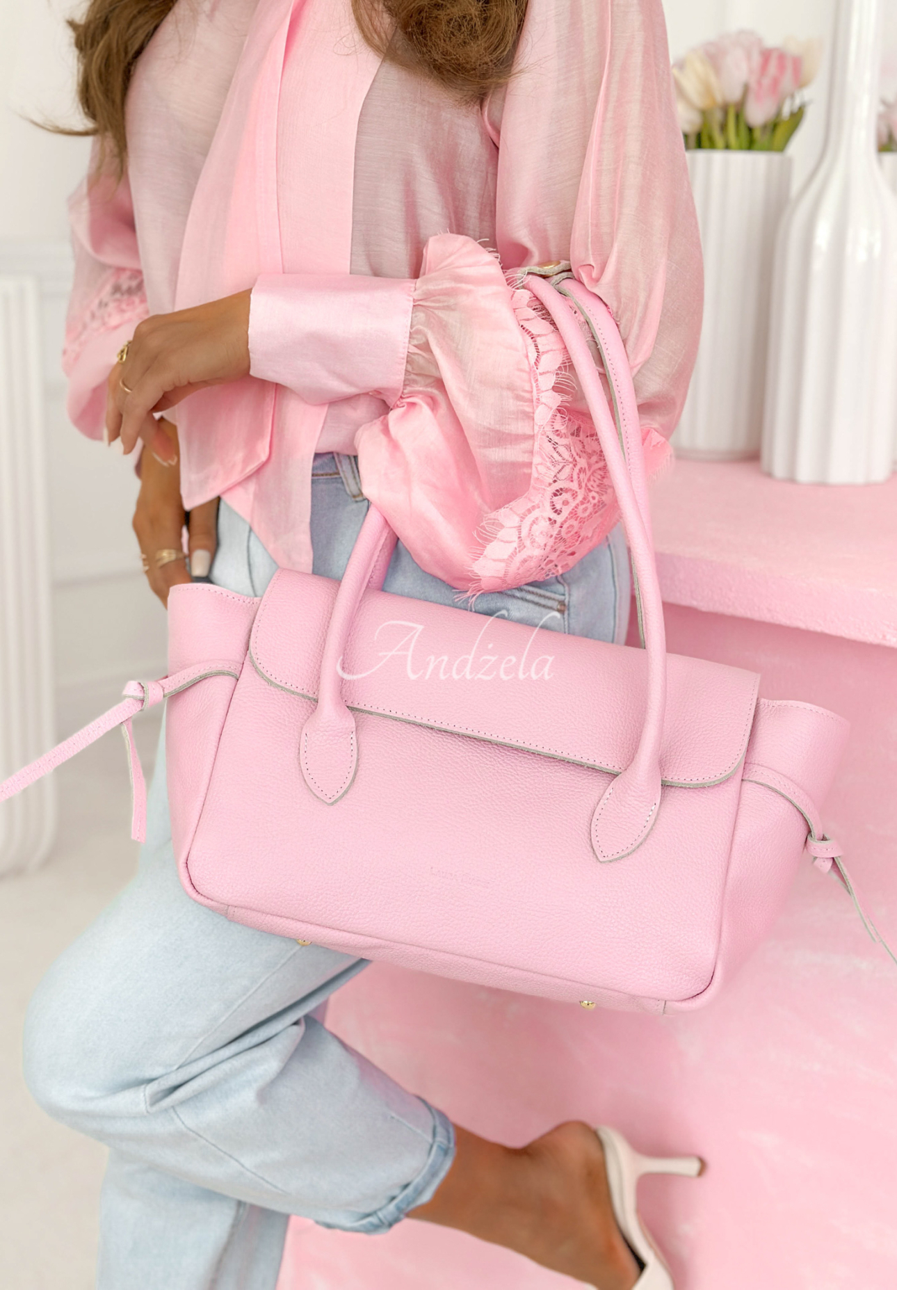 Patrice powder pink leather handbag