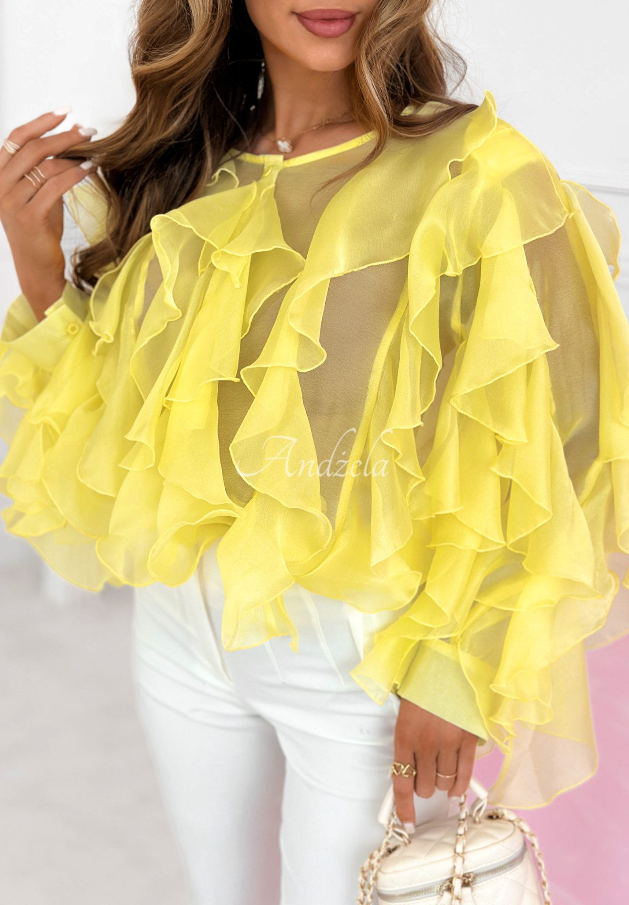 Aureliane yellow cotton shirt with frills