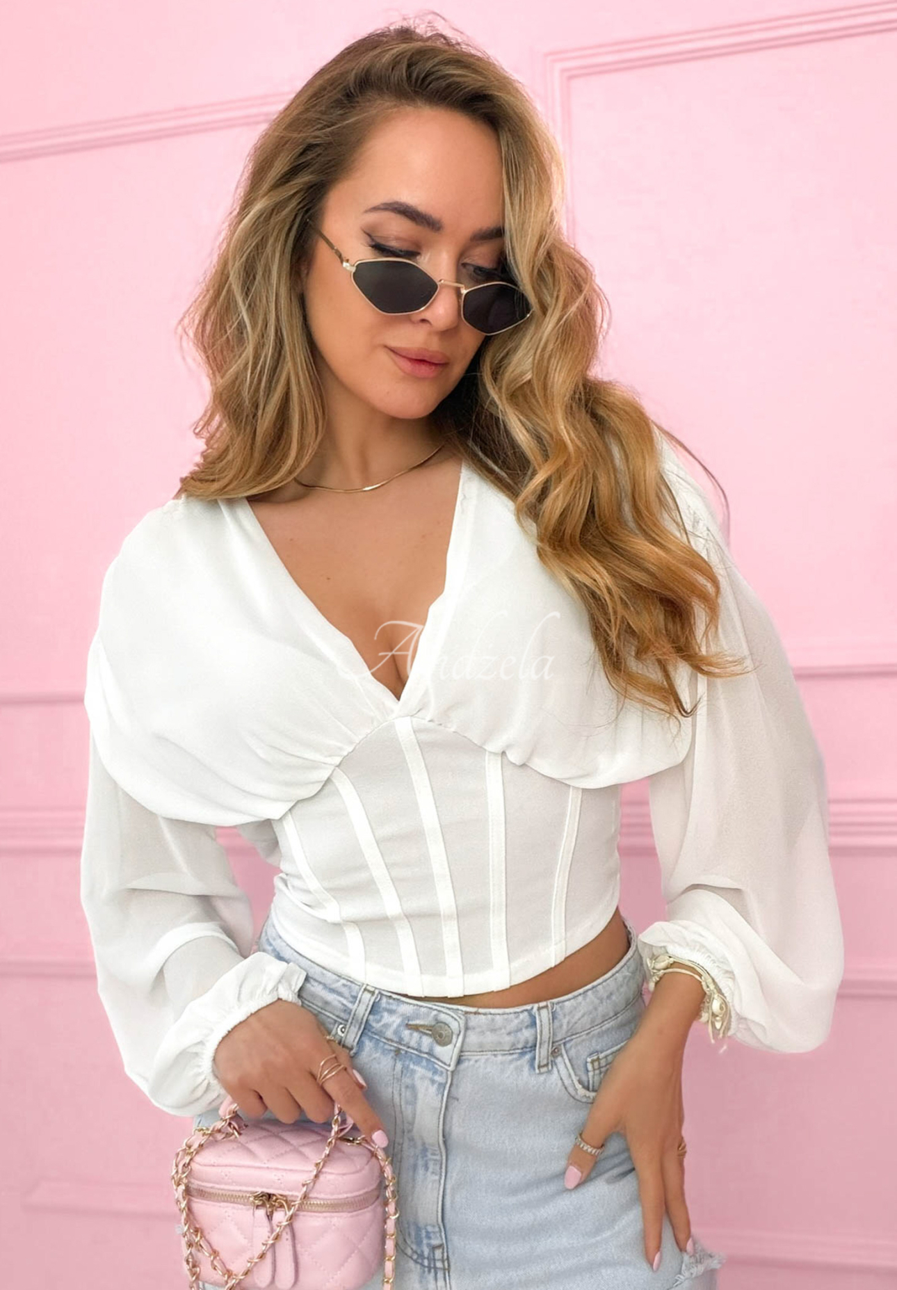 Another Look white ruffled corset blouse