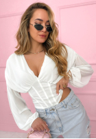 Gorsetowa Bluse z marszczeniami Another Look Weiß