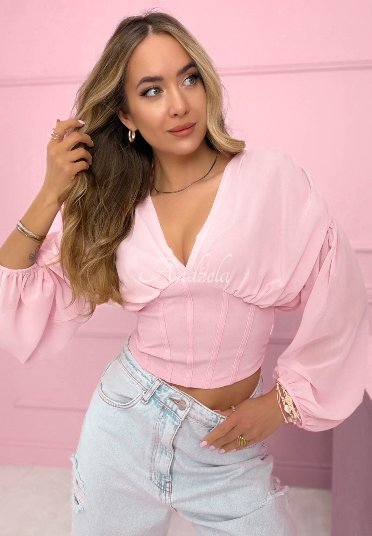 Korsettbluse mit Raffungen Another Look Rosa