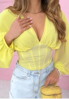 Gorsetowa bluzka z marszczeniami Another Look biała