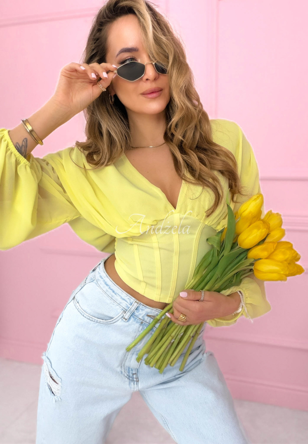 Korsettbluse mit Raffungen Another Look Gelb