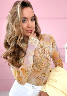 Netzbody mit Blumenmuster Skylar Gelb