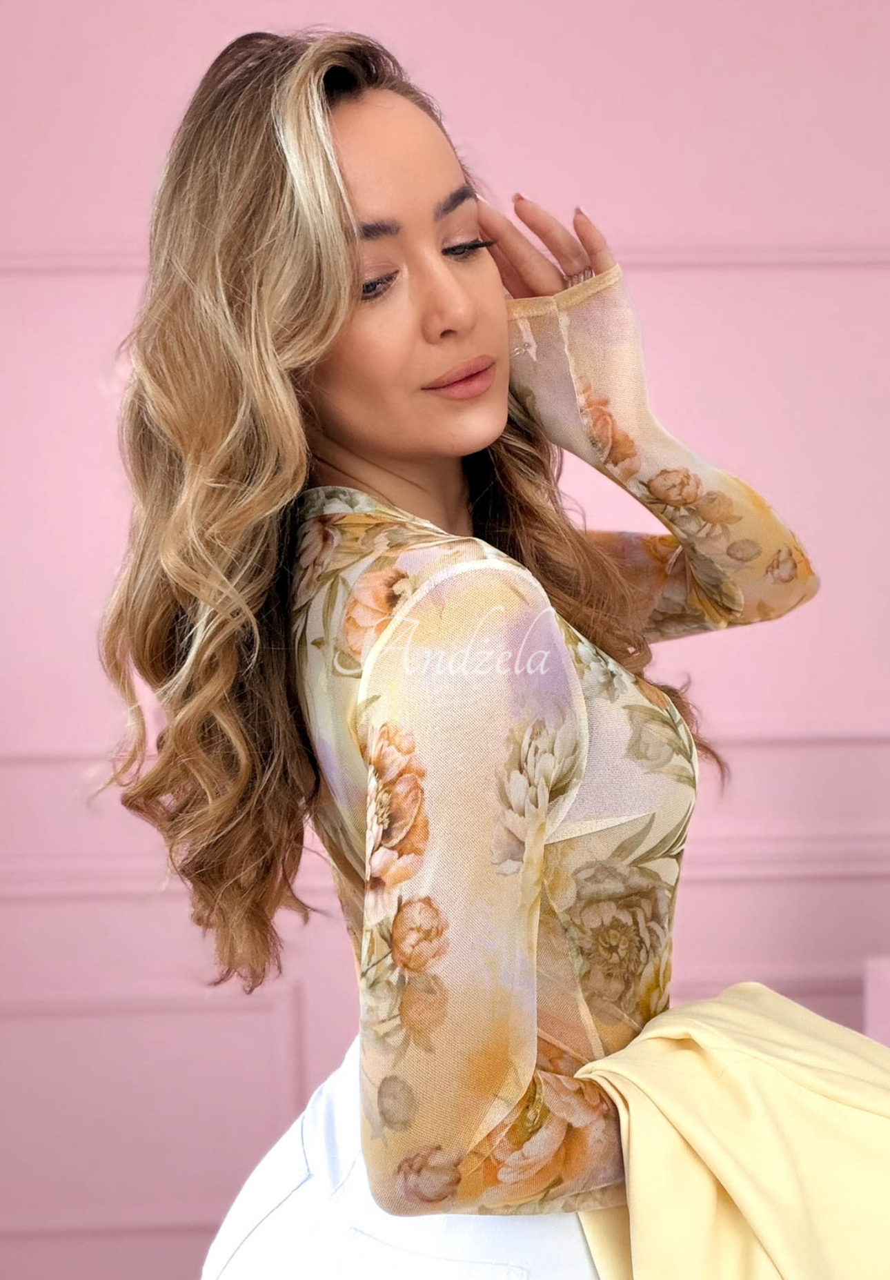 Skylar yellow floral mesh bodysuit 