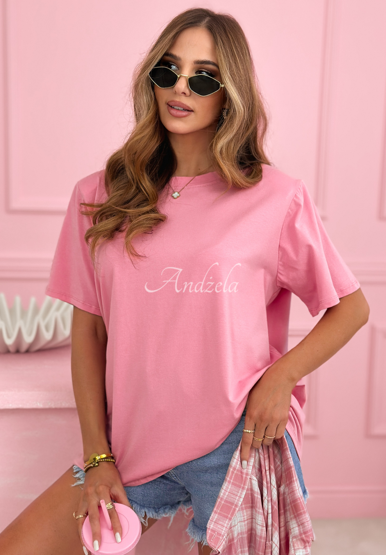 Langes Baumwoll-T-Shirt Millicent Rosa