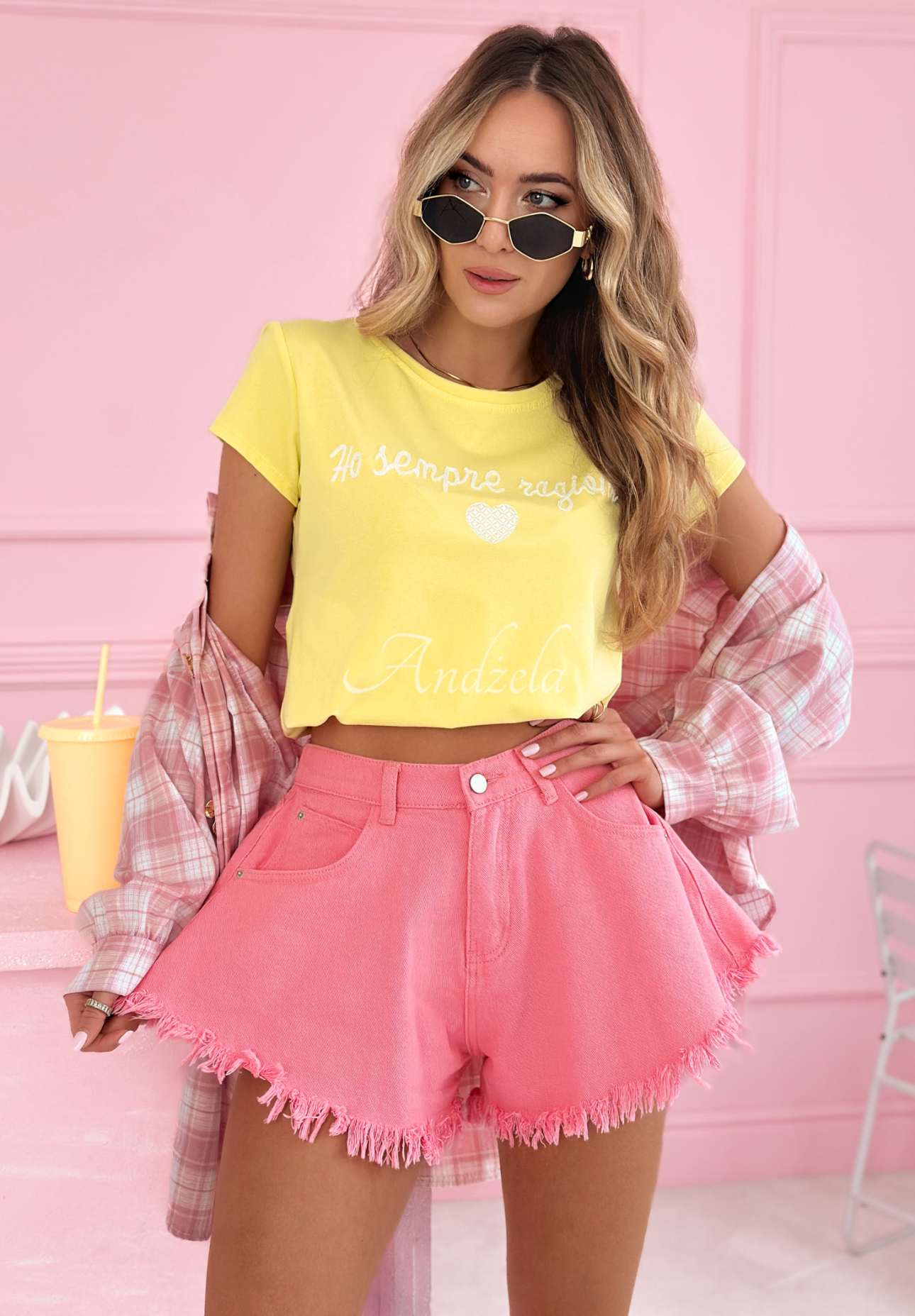 Denim-Shorts mit weitem Bein Endless Blue Rosa