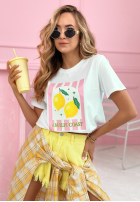 T-shirt z nadrukiem Amalfi Coast Lemons biało-błękitny
