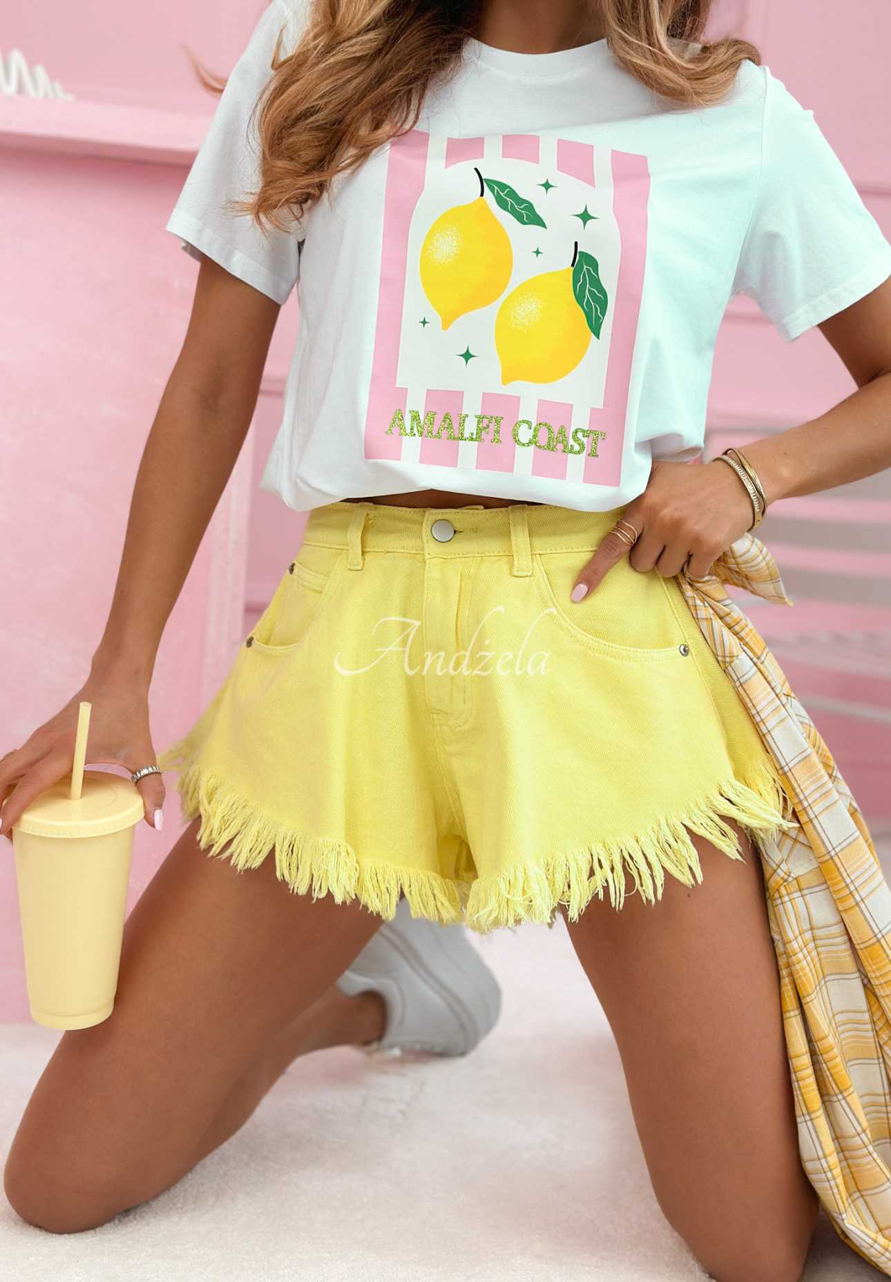 Baumwoll-T-Shirt mit Aufdruck Amalfi Coast Lemons weiß-Rosa