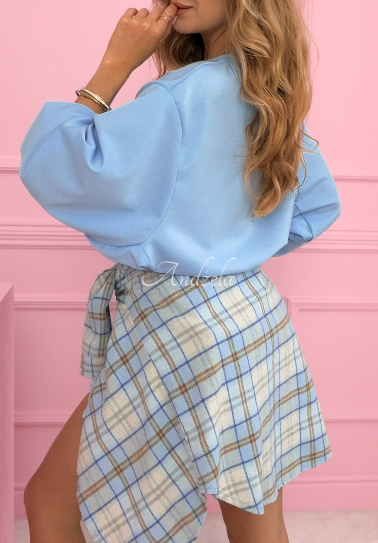 Lorraine sky blue sweatshirt with ribbed trim