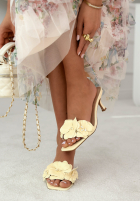 Skórzane Pantoletten na szpilce z kwiatami Faina Puderrosa