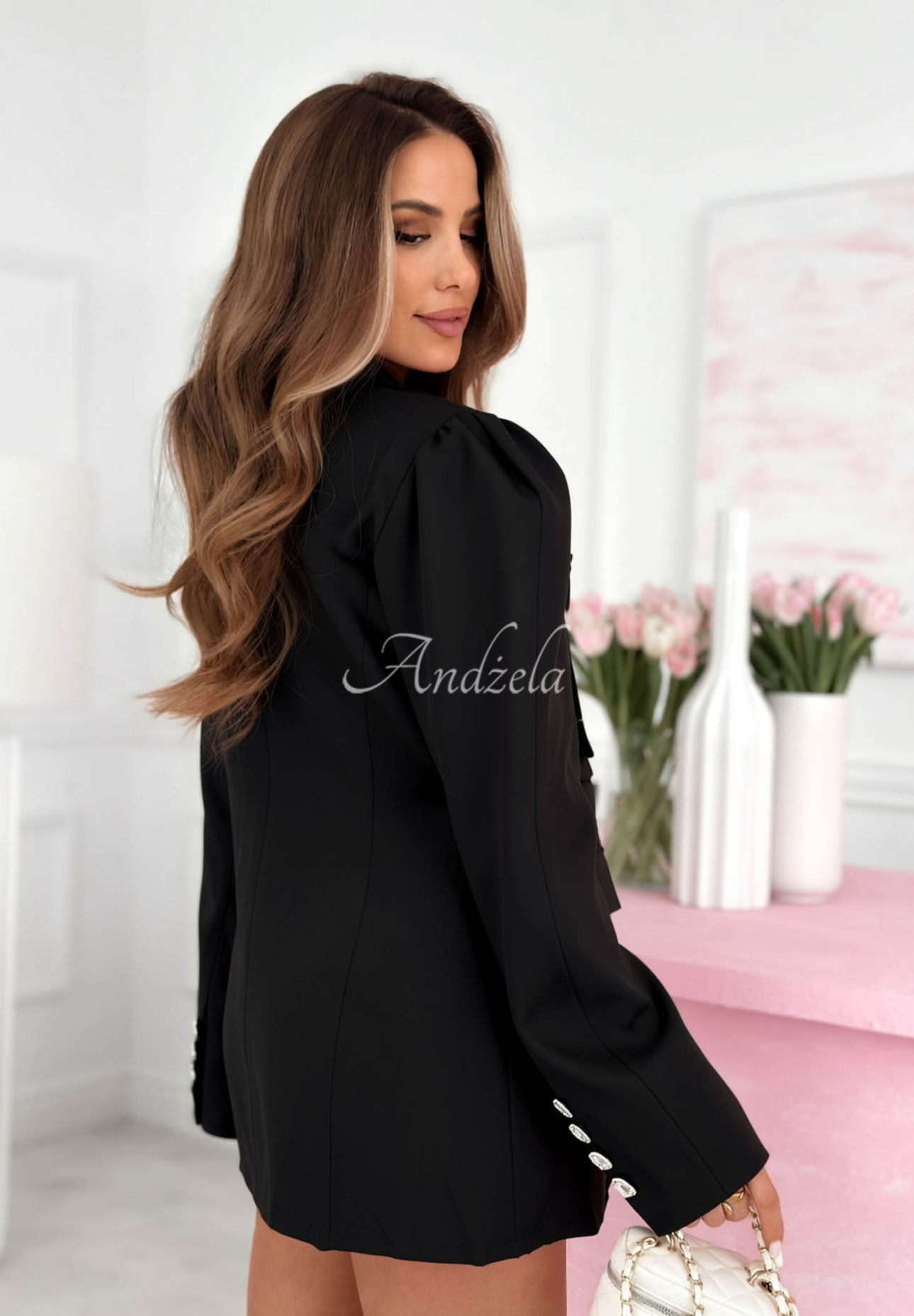 Blazer-Kleid mit Puffärmeln und Baumwolle Avenelle Schwarz