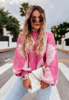 Miękki Pullover w romby Strawberry Smoothie Rosa