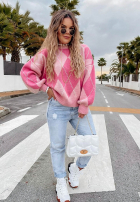 Miękki Pullover w romby Strawberry Smoothie Rosa